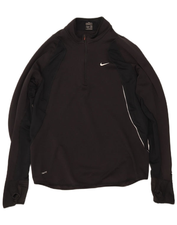 NIKE Top da tuta da uomo Fit Dry Pullover UK 42/44 Large Nero Colourblock