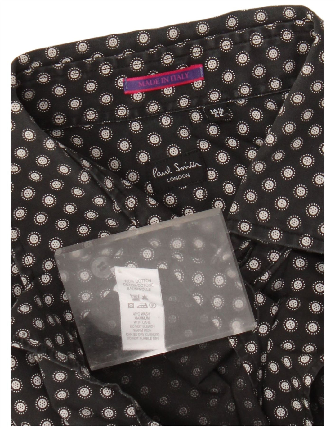 Camicia da uomo Paul Smith taglia 42 16 1/2 grande cotone nero a pois