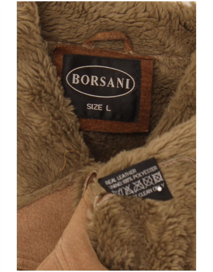 Giacca in pelle Sherpa da uomo Borsani UK 40 grande in pelle marrone