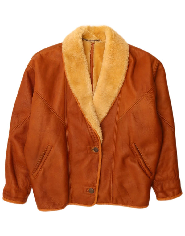 Giacca in shearling oversize da donna vintage UK 16 grande marrone