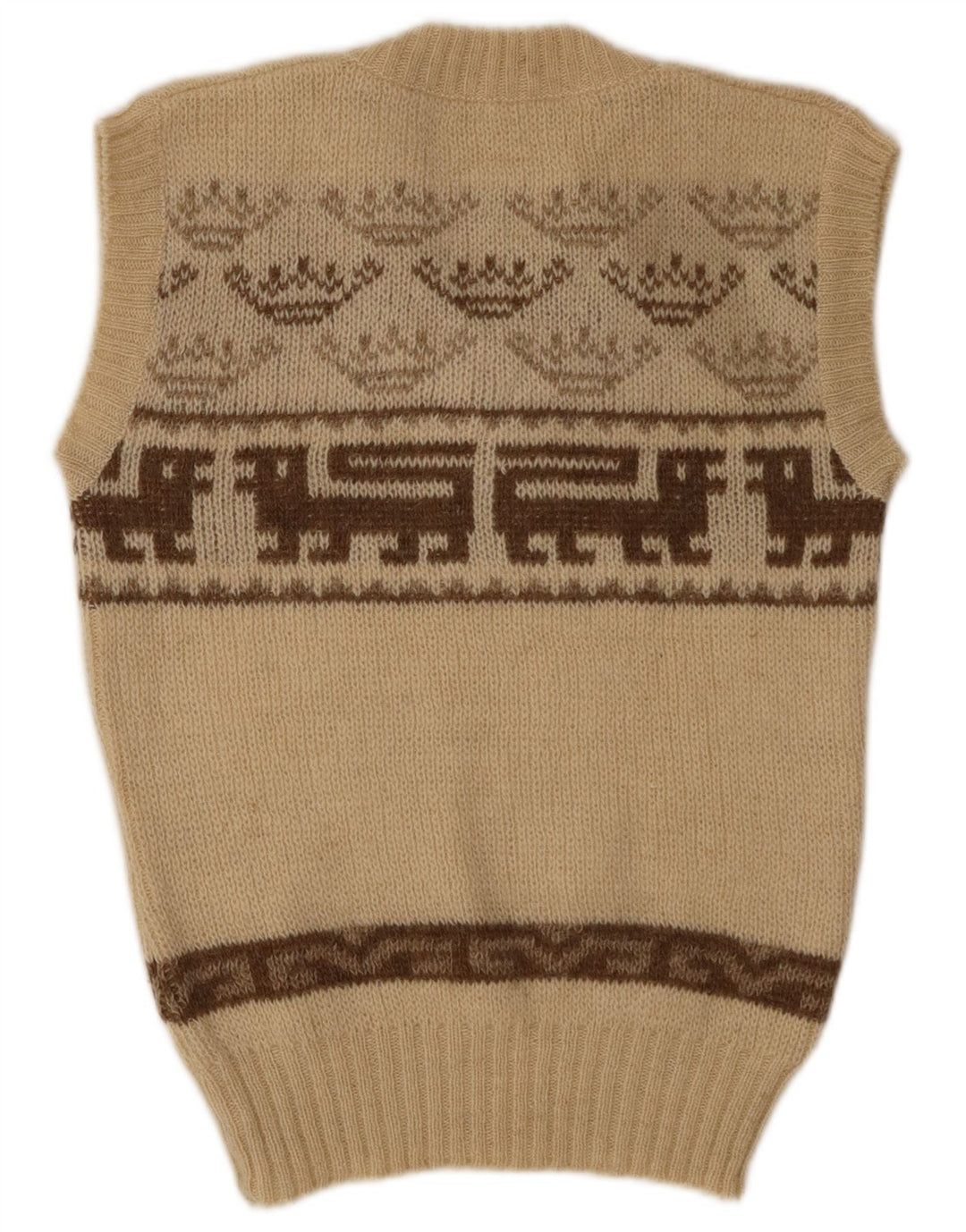 Canottiera vintage da donna IT 40 piccola lana Fair Isle beige