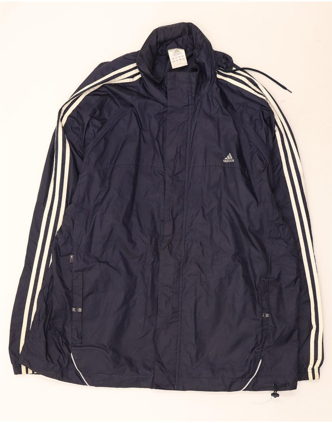 Giacca a vento con cappuccio da uomo Adidas UK 42 XL poliestere blu navy