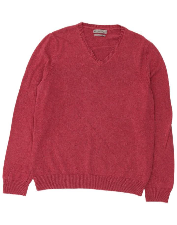 Maglione da uomo con scollo a V Marks & Spencer in cotone bordeaux medio