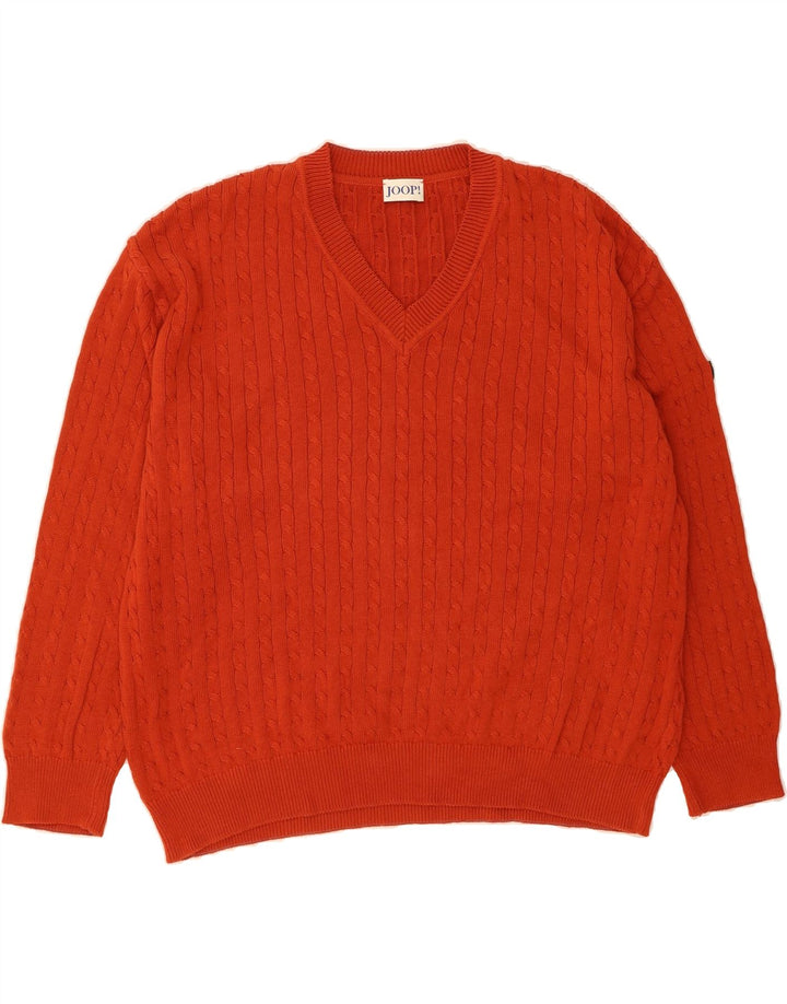 JOOP Mens Oversized V-Neck Jumper Sweater IT 52 Large Orange Cotton Vintage Joop and Second-Hand Joop from Messina Hembry 