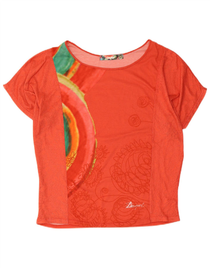 Desigual T-shirt grafica da donna Top UK 14 Medium Red Geometric