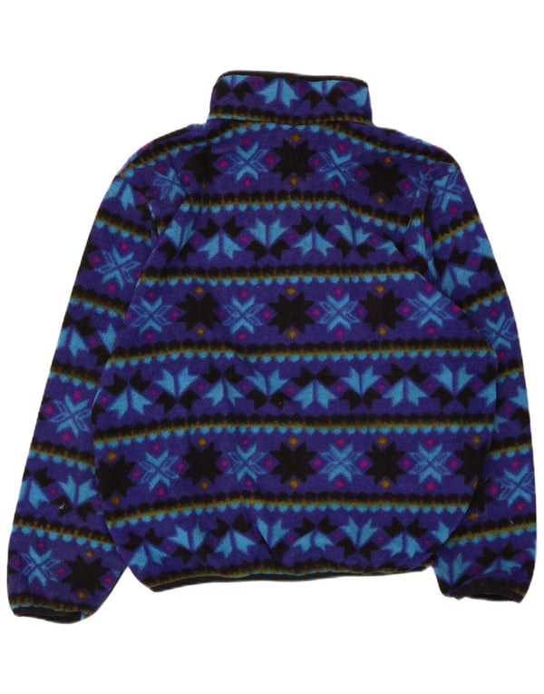 Maglione in pile da donna L.L.Bean con collo a bottoni UK 16 Large Blue Fair Isle