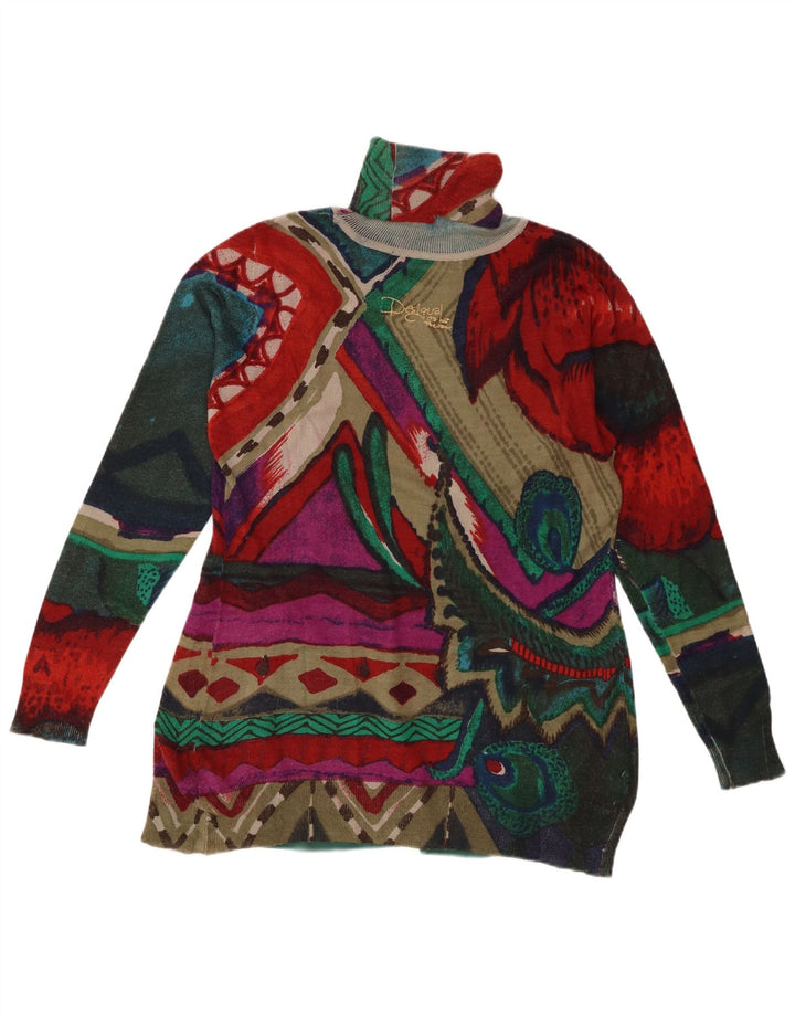 Desigual donna maglione collo alto maglione UK 18 XL multicolore geometrico
