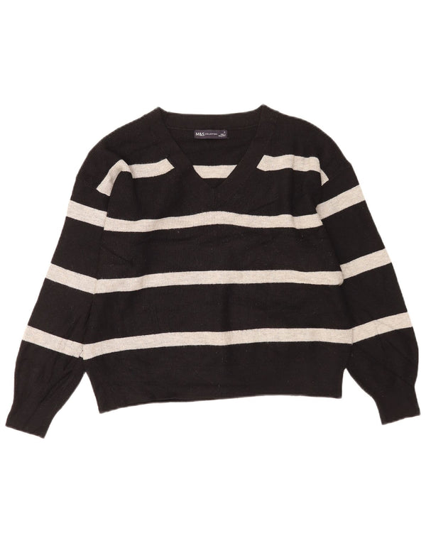 Maglione maglione con scollo a V da donna Marks & Spencer UK 14 medio a righe nere