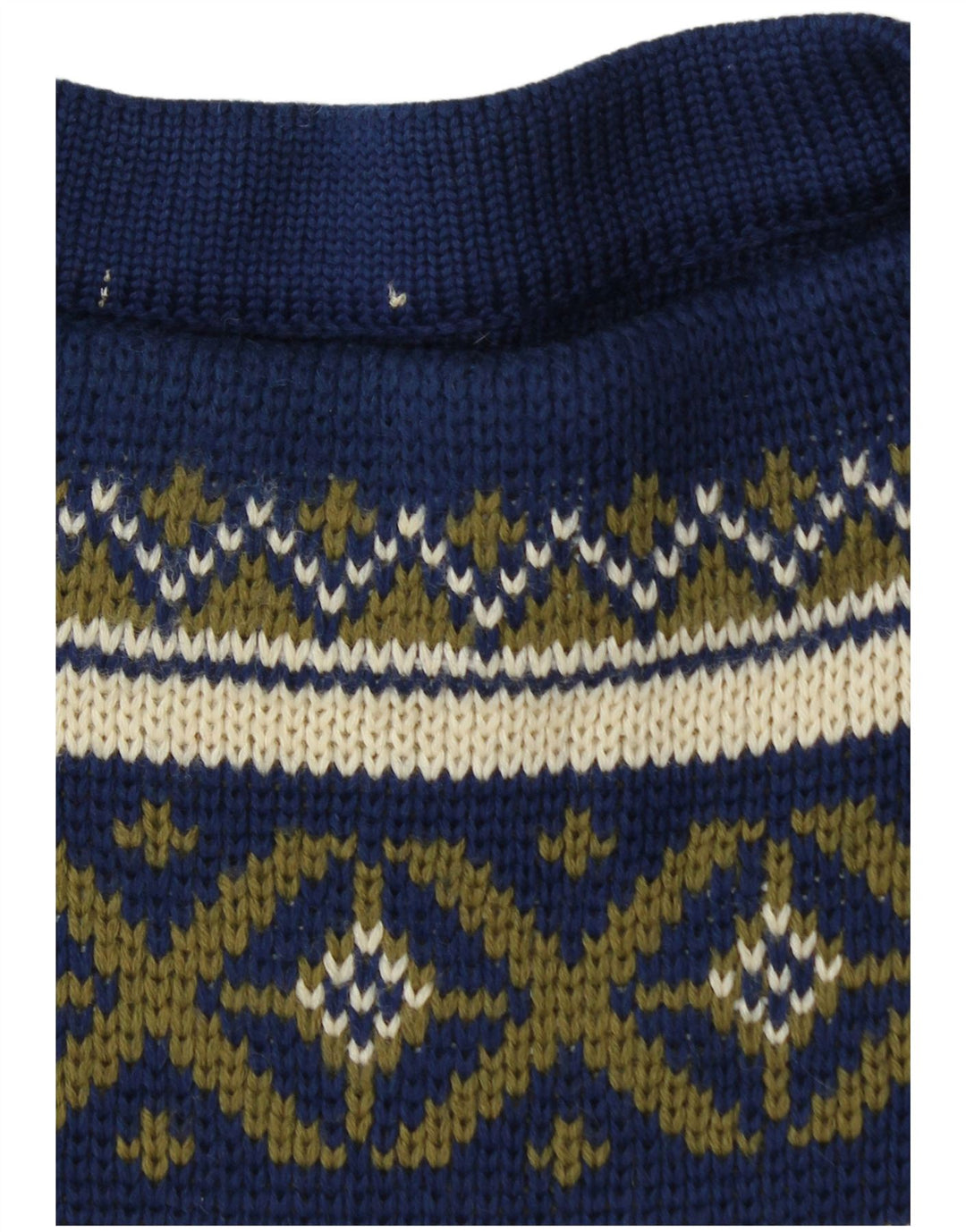 VINTAGE Maglione da uomo con scollo a barca maglione medio blu navy Fair Isle