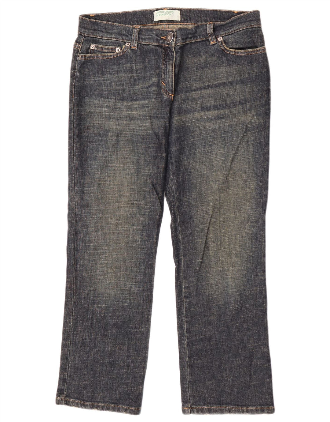 Jeans Cropped Benetton Donna IT 44 Medio W30 L25 Blu Navy Cotone