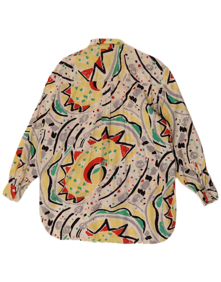 Camicetta camicia oversize da donna vintage UK 14 media multicolore geometrica