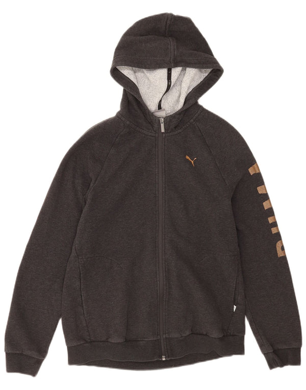 Felpa con cappuccio e zip grafica da donna Puma UK 14 grande cotone grigio