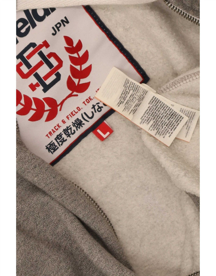 Maglione con cappuccio e zip grafica da uomo Superdry grande in cotone grigio