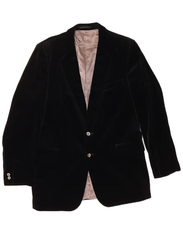 SHANNON Giacca blazer in velluto a 2 bottoni da uomo UK 40 grande nera