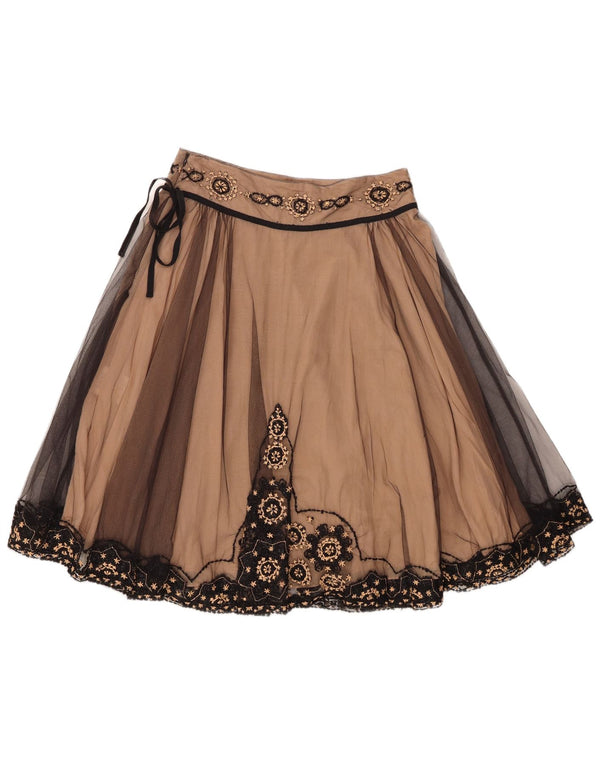 Gonna a trapezio da donna Whistles UK 12 media W30 nylon floreale marrone
