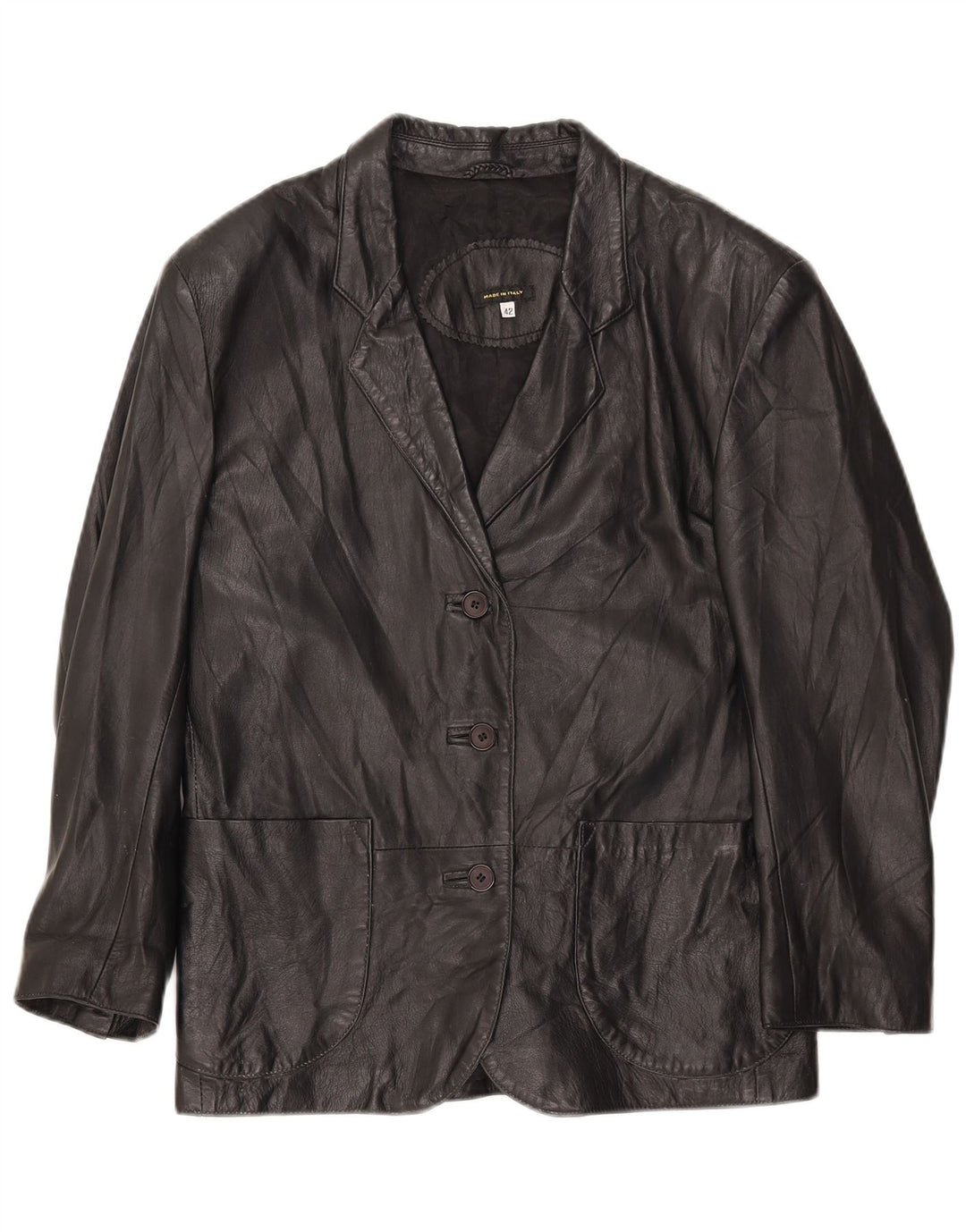 Giacca blazer in pelle vintage da donna a 3 bottoni IT 42 media nera