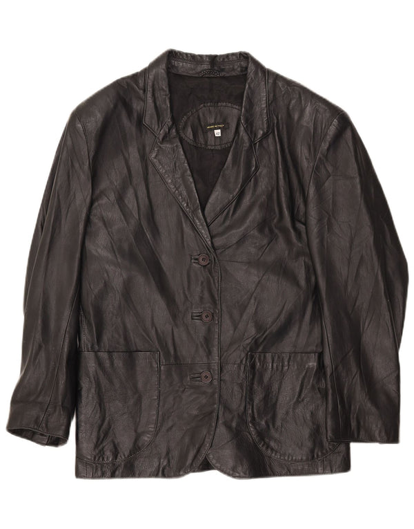 Giacca blazer in pelle vintage da donna a 3 bottoni IT 42 media nera