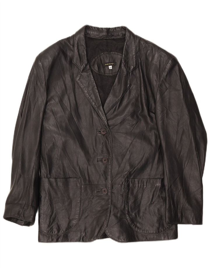 Giacca blazer in pelle vintage da donna a 3 bottoni IT 42 media nera