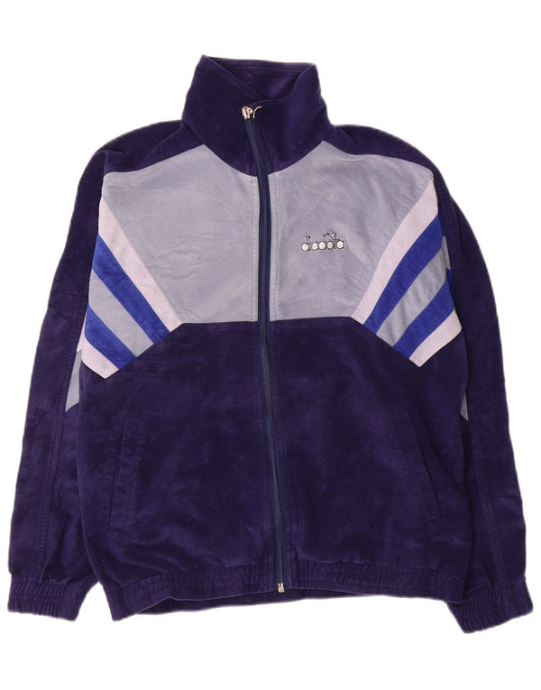Giacca da ginnastica da uomo in velluto Diadora UK 36 Small Blu Navy Colourblock