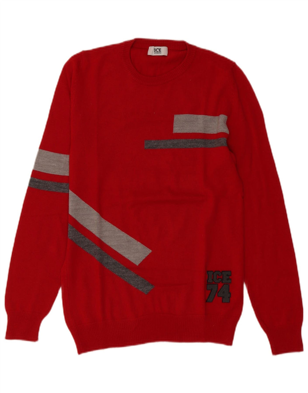 Maglione maglione girocollo da donna Iceberg UK 10 piccolo rosso in lana color block