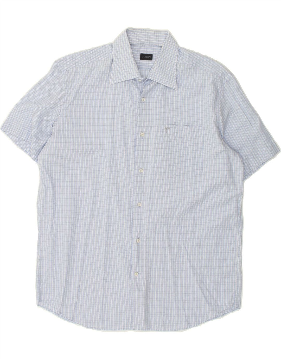 JOOP Mens Short Sleeve Shirt Size 41 16 Large Blue Check Cotton Vintage Joop and Second-Hand Joop from Messina Hembry 
