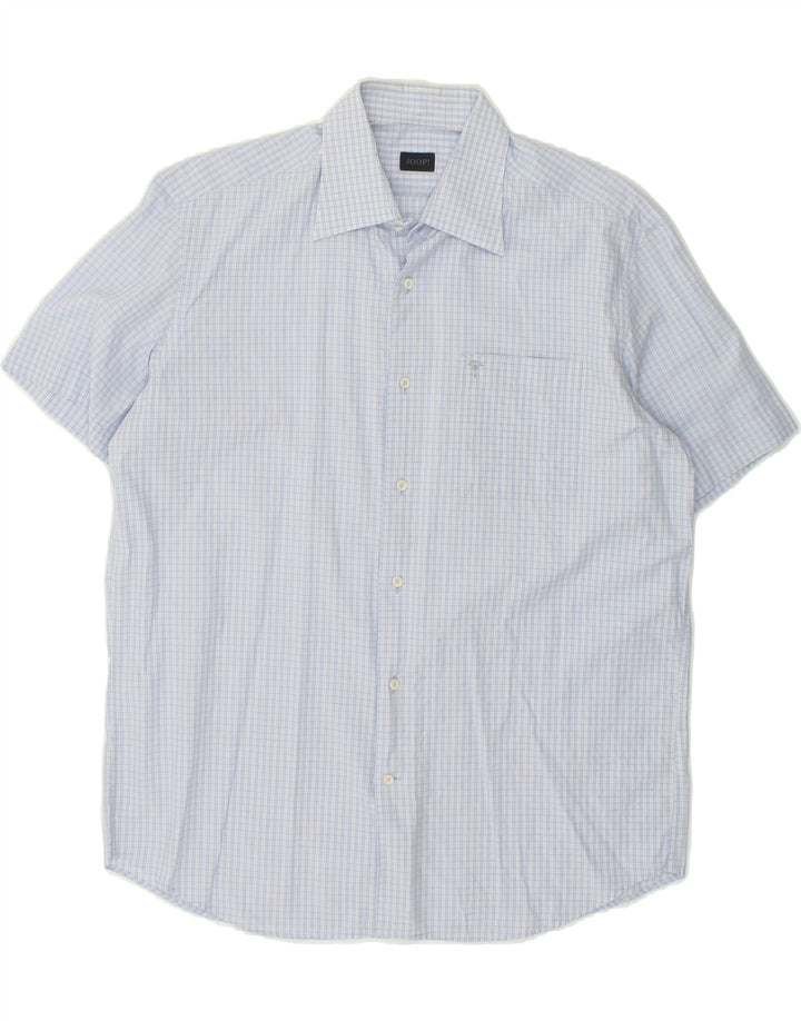 JOOP Mens Short Sleeve Shirt Size 41 16 Large Blue Check Cotton Vintage Joop and Second-Hand Joop from Messina Hembry 