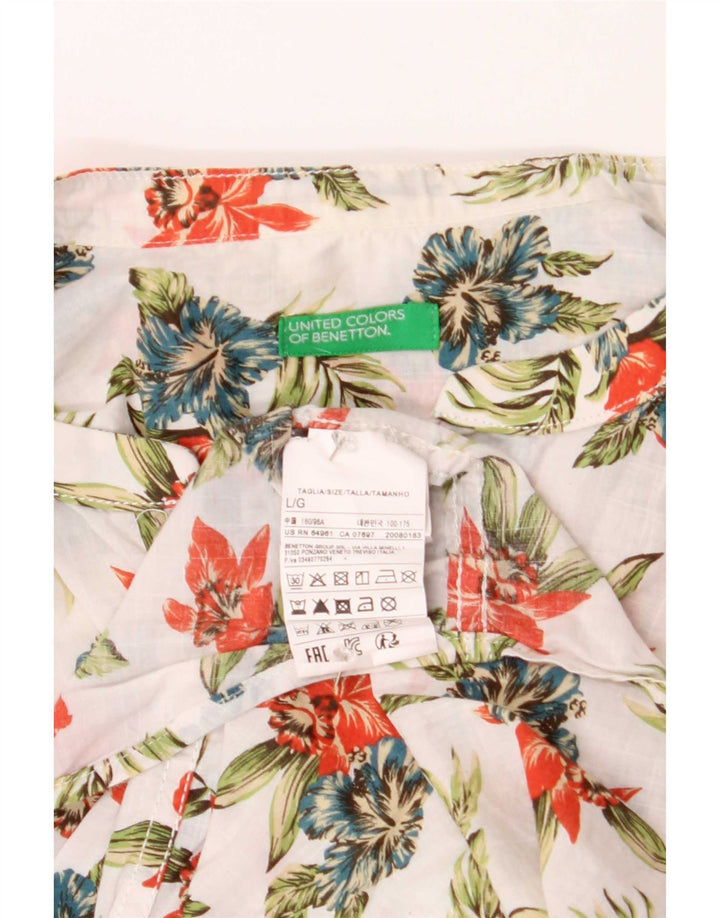 Camicia Benetton Uomo Large Cotone Floreale Bianco
