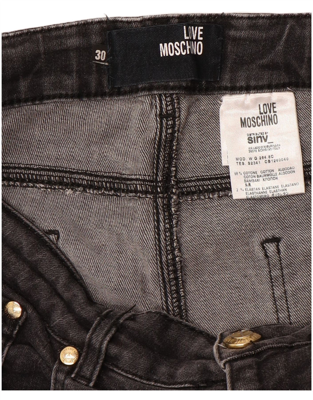 Jeans dritti da donna MOSCHINO W30 L31 cotone nero