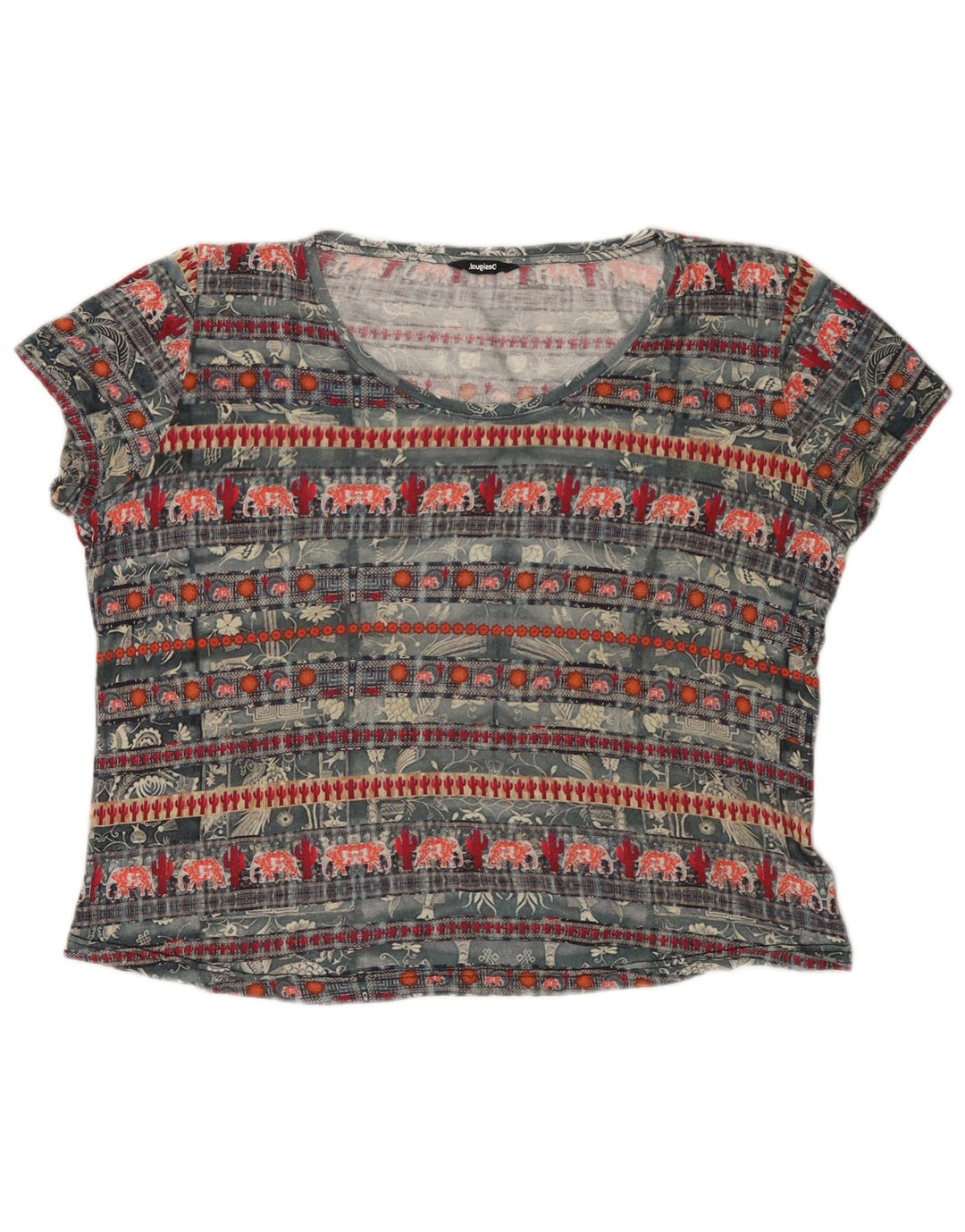 DESIGUAL T-shirt grafica da donna Top UK 20 2XL Viscosa grigia