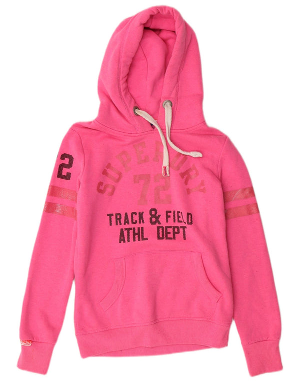 Superdry Womens Graphic Hoodie Jumper UK 6 XS Pink Cotton Sports