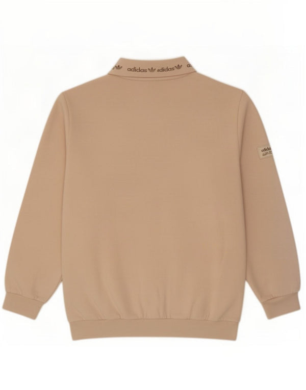 Felpa Adidas da uomo con collo con zip grafica, maglione piccolo, cotone beige