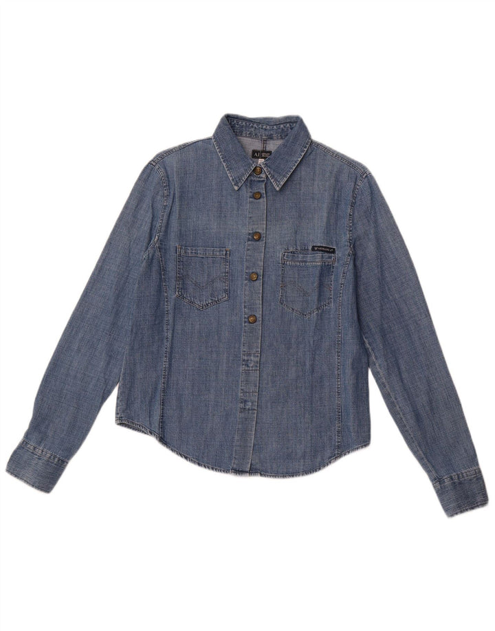 ARMANI JEANS Camicia in denim da donna UK 14 Cotone blu medio