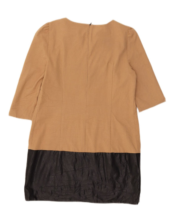 Abito a trapezio da donna Zara con maniche a 3/4 UK 14 Large Beige Colourblock Poliestere