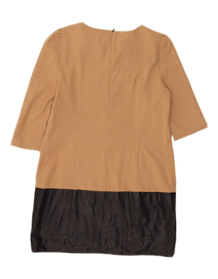 Abito a trapezio da donna Zara con maniche a 3/4 UK 14 Large Beige Colourblock Poliestere