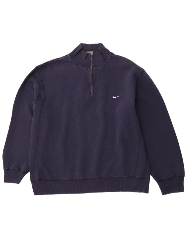 NIKE Felpa con collo con zip da uomo Maglione UK 45/47 XL Cotone blu navy