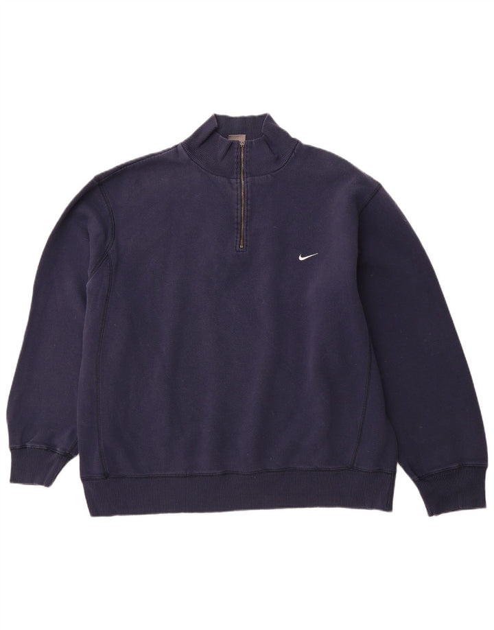 NIKE Felpa con collo con zip da uomo Maglione UK 45/47 XL Cotone blu navy