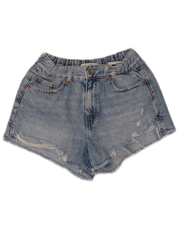 Pantaloncini in denim effetto invecchiato a vita alta ZARA per ragazze 13-14 anni W28 Blu
