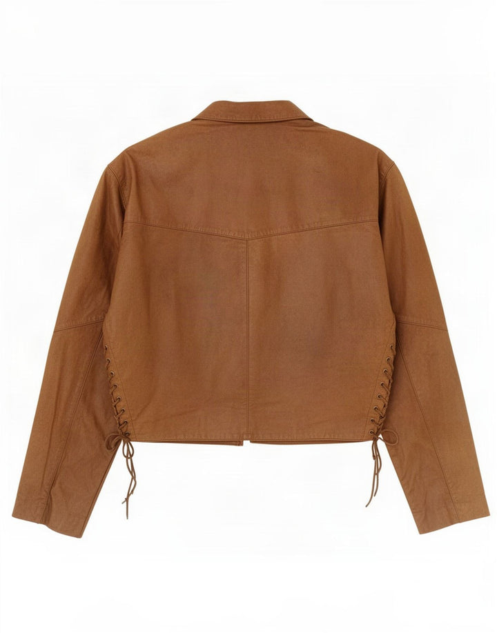 Giacca in pelle vintage da donna UK 18 XL Marrone