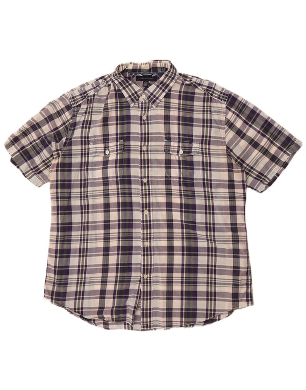 Camicia a maniche corte da uomo Tommy Hilfiger XL in cotone a quadri blu navy