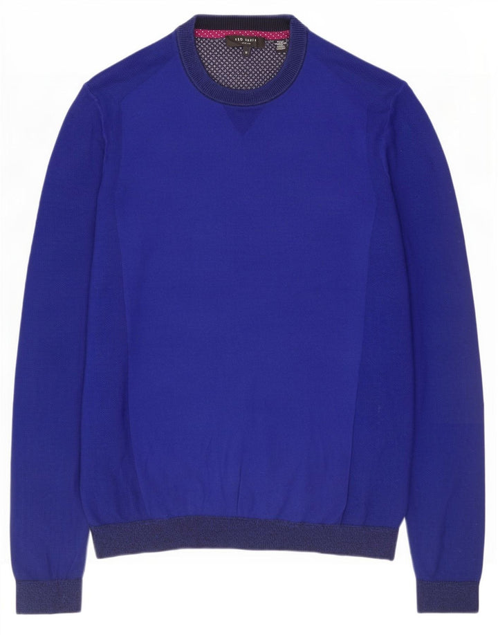 Maglione maglione girocollo da uomo Ted Baker taglia 3 cotone medio blu navy