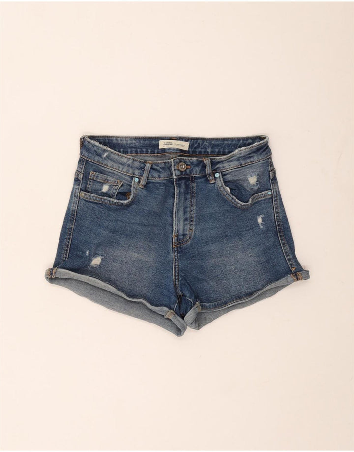Pantaloncini in denim invecchiato Zara da donna EU 36 XS W26 Blu