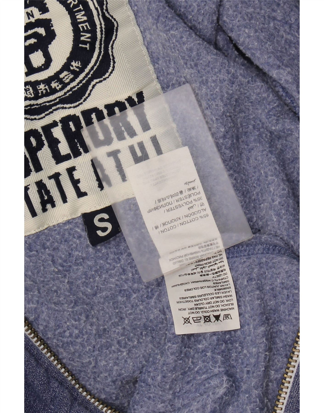 Maglione con cappuccio e zip grafica da uomo SUPERDRY piccolo in cotone blu