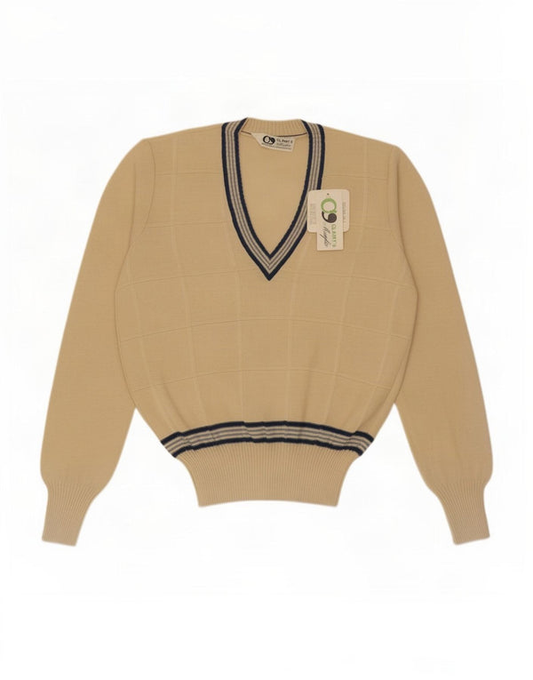 Maglione vintage da uomo con scollo a V IT 50 a righe beige medio