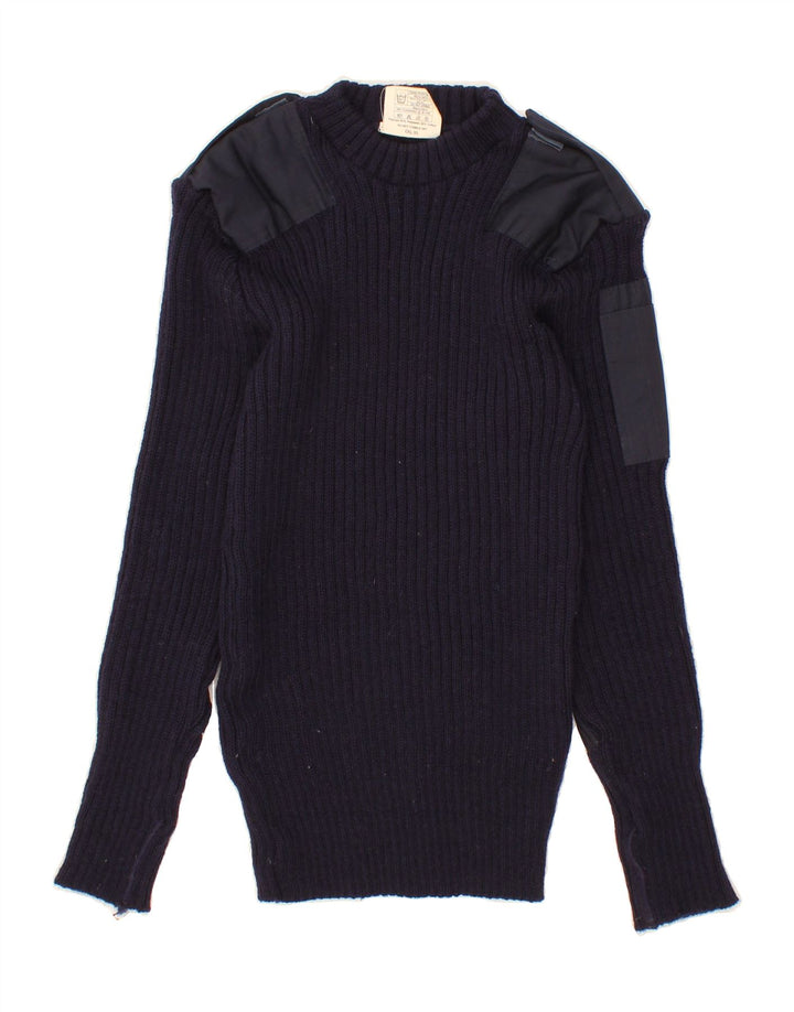 VINTAGE Mens Crew Neck Jumper Sweater IT 48 Medium Navy Blue Polyester Vintage Vintage and Second-Hand Vintage from Messina Hembry 