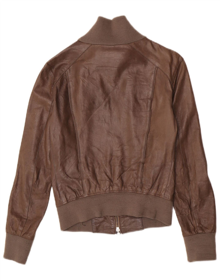 Giacca in pelle corta da donna vintage IT 40 piccola marrone