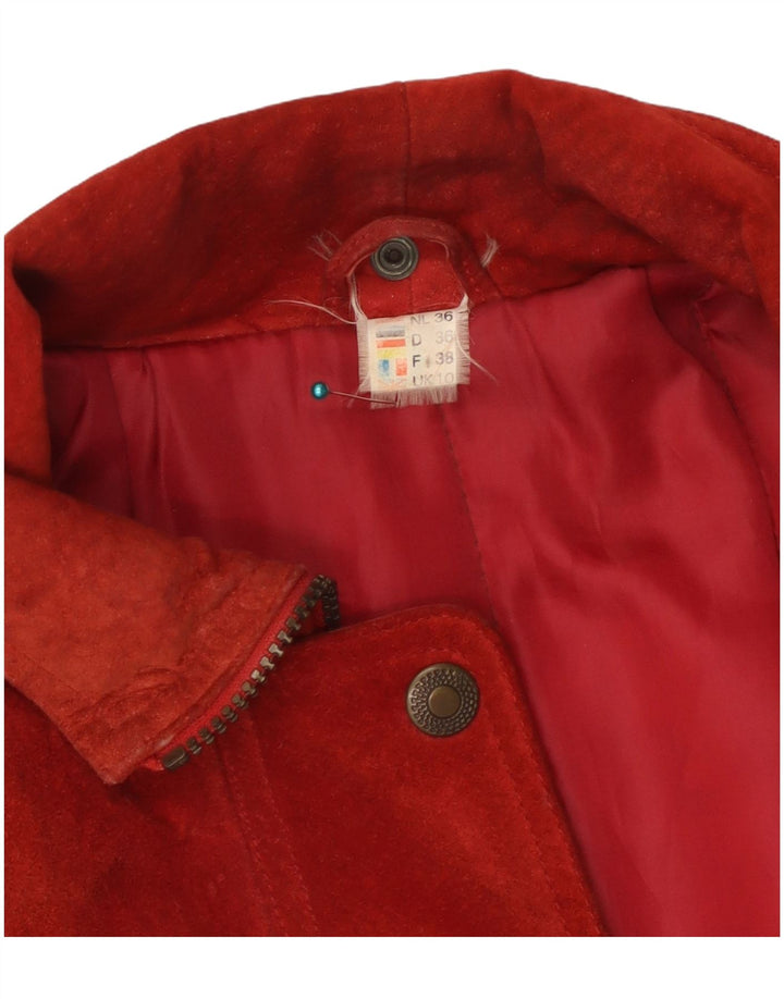 Soprabito oversize in pelle scamosciata vintage da donna UK 10 piccolo rosso