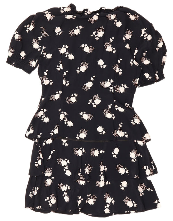 Abito peplo da donna VINTAGE EU 38 viscosa floreale blu navy medio