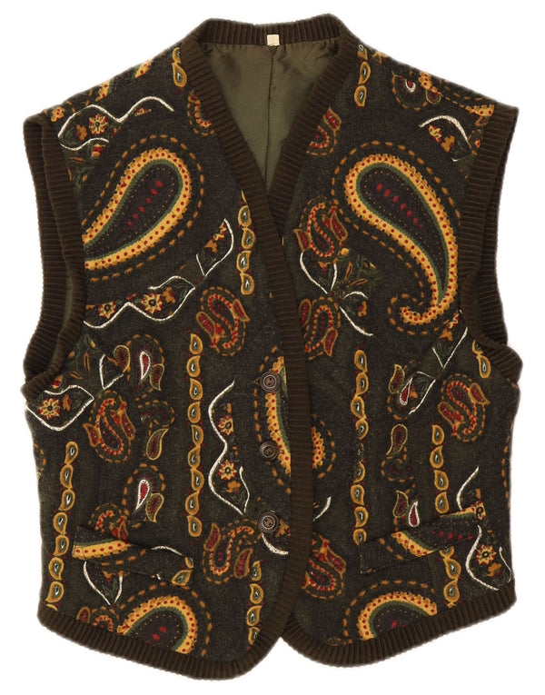 Gilet corto da donna vintage IT 44 Lana Paisley verde medio