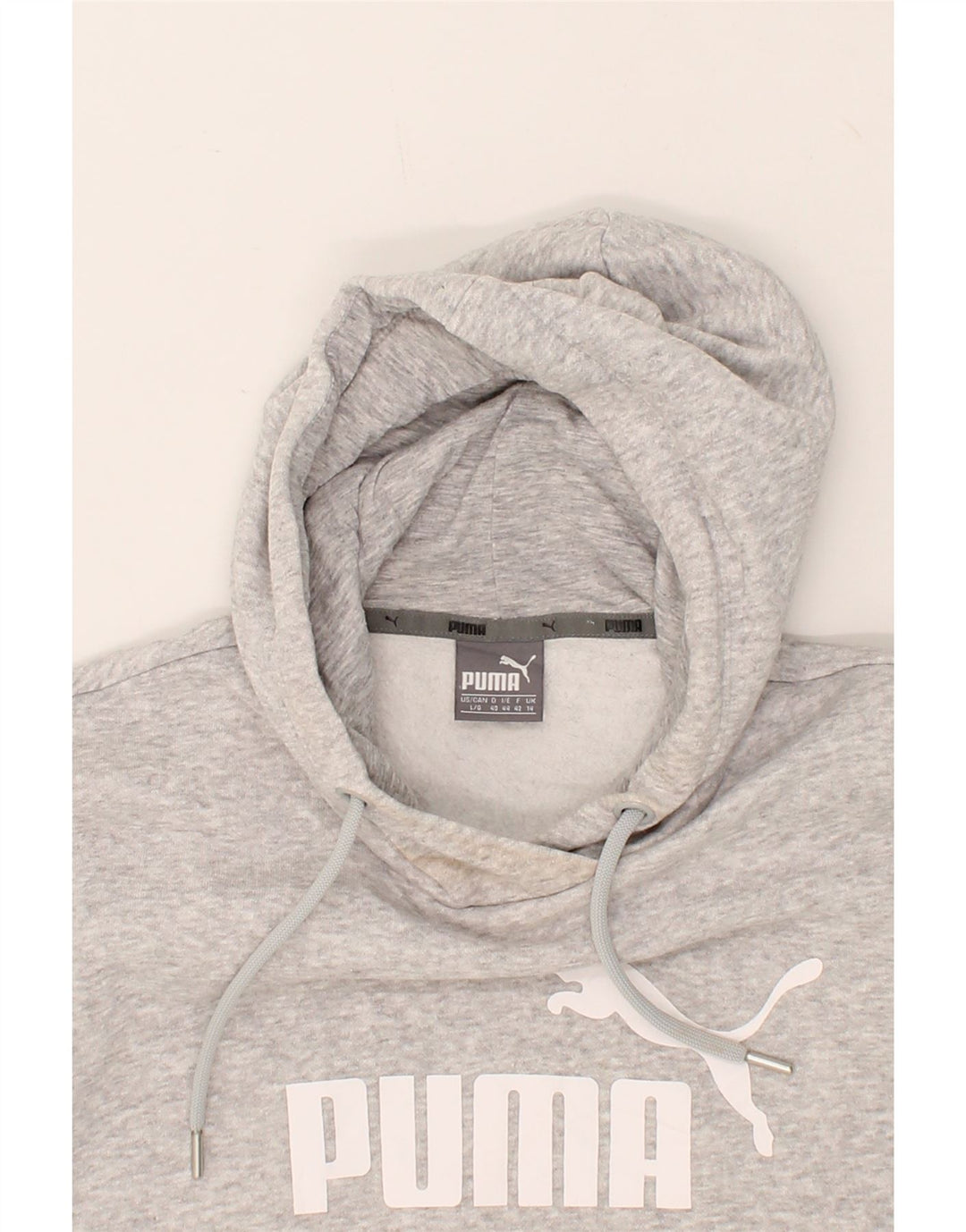 PUMA Womens Graphic Hoodie Jumper UK 14 Large Grey Vintage Puma and Second-Hand Puma from Messina Hembry 