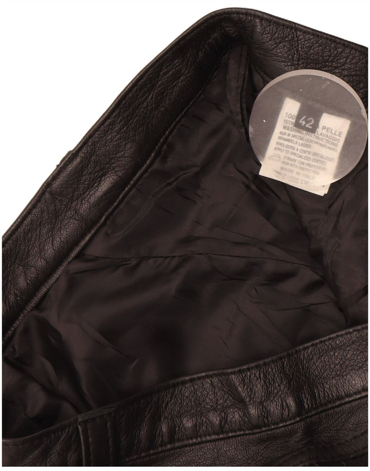 Pantaloni dritti in pelle vintage da donna IT 42 medi W28 L29 Pelle nera